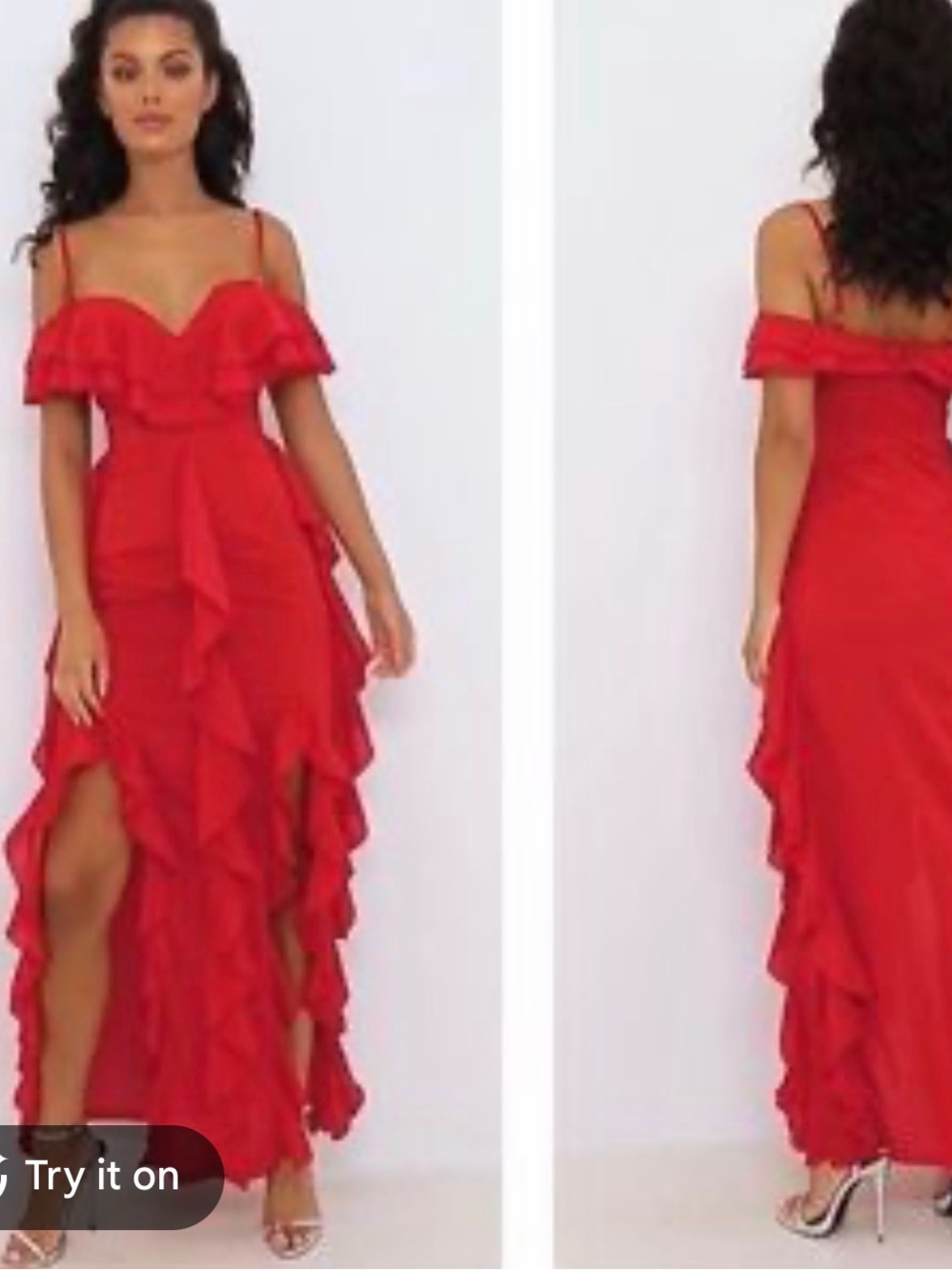 PrettyLittleThing Red Ruffle High-Low Maxi Dress